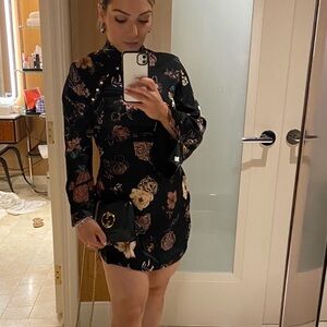 Zara black satin kimono inspired mini dress